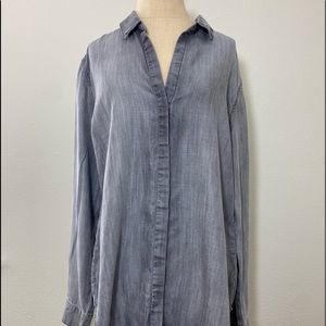 Cloth & Stone Women's XL Tunic Button Down Blouse Buttons in Back Soft Gray
